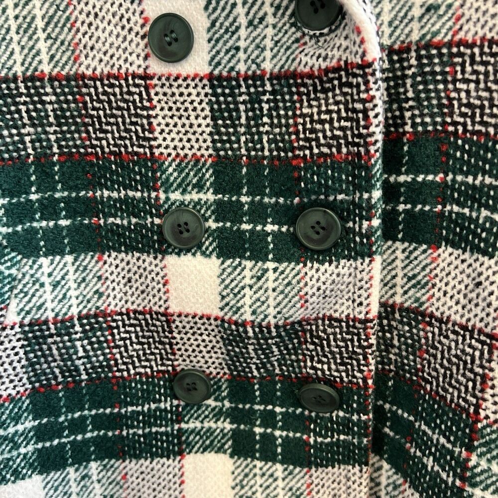 Aura Green Tartan plaid double-breasted peacoat jacket Women's Small Preppy Chic - Picture 6 of 10
